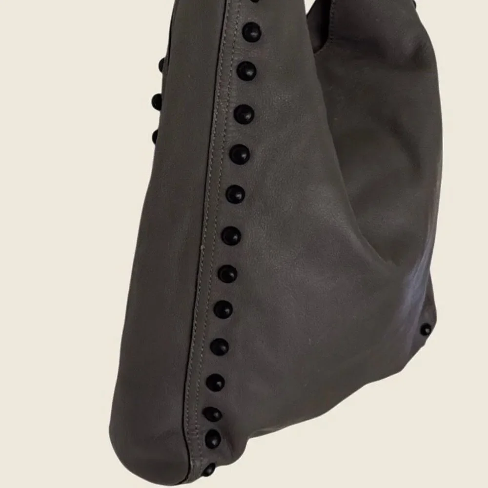 Loeffler Randall Gray Studded Hobo Shoulder Bag Supple Leather
